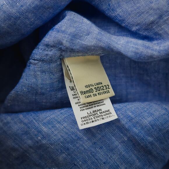 L.L. Bean Size Small S Petite Blue Mandarin Collar Button Long Sleeve Linen Top - Picture 4 of 6